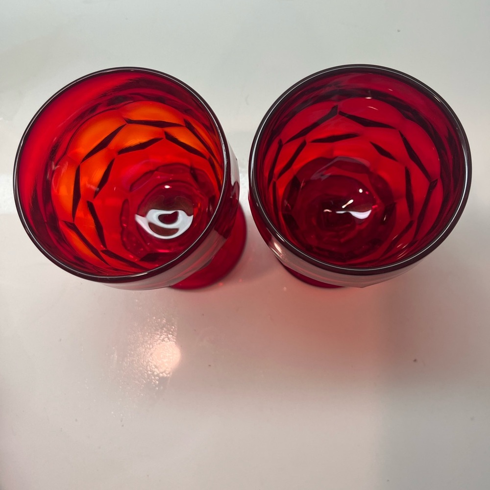 Set of two 5.5" Viking Georgian Ruby Red Glass Water Wine Stemmed Goblets - Picture 2 of 3